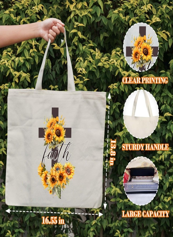 Levitatinyear Faith Canvas Tote Bag for Women, Sunflower Christian Tote, Religious Gift Bag, Library Book Bag, Shoulder Bag Christian Gifts for Women Friends Colleagues -31 - Image 2